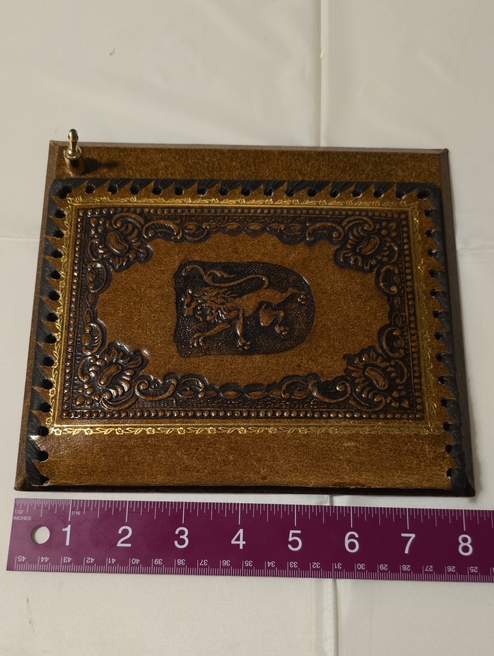 Vintage Faux Leather Address Book Organizer Brown Embossed Cover Pen Missing